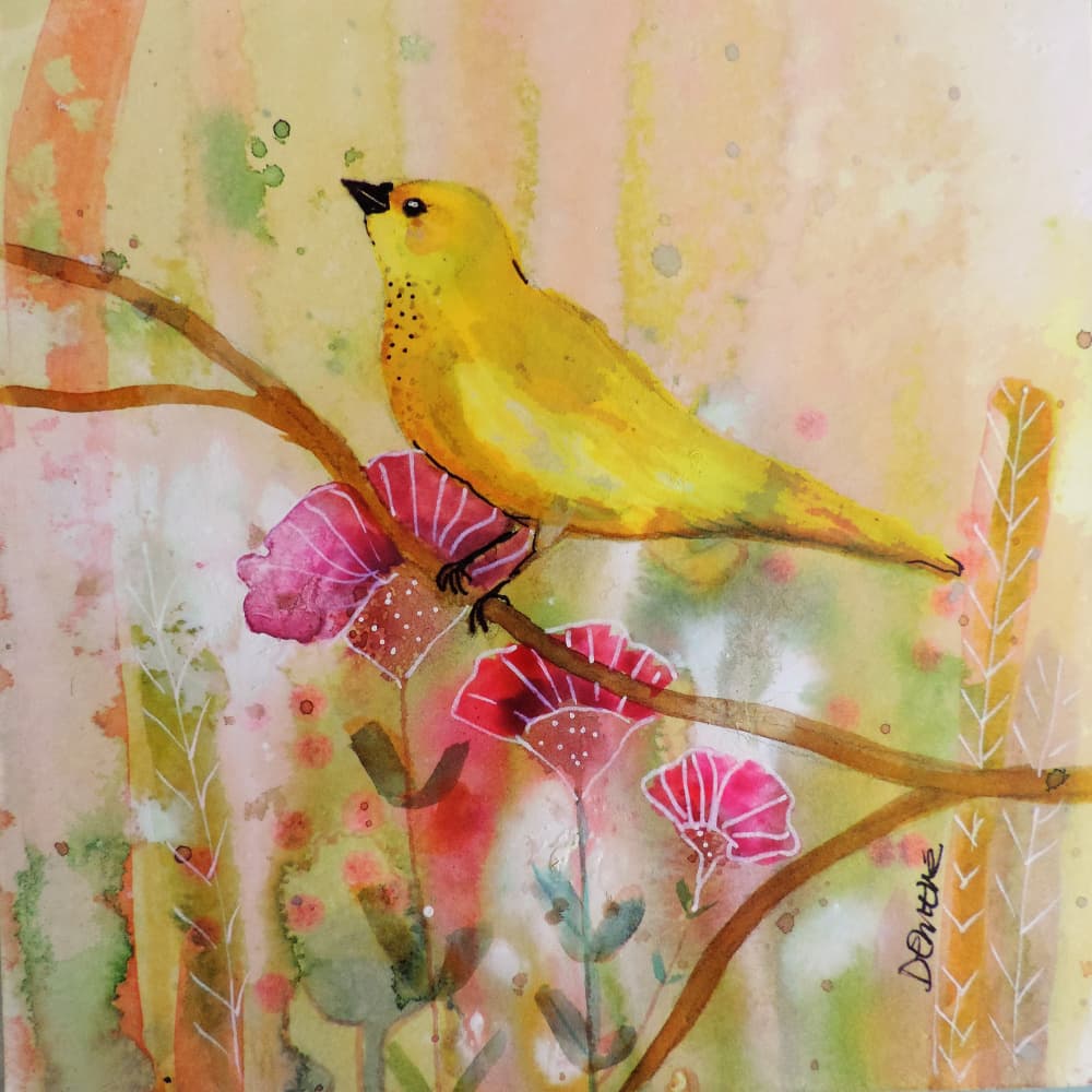 Yellow Bird in Blooms by Sylvie Demers — canvas wall art