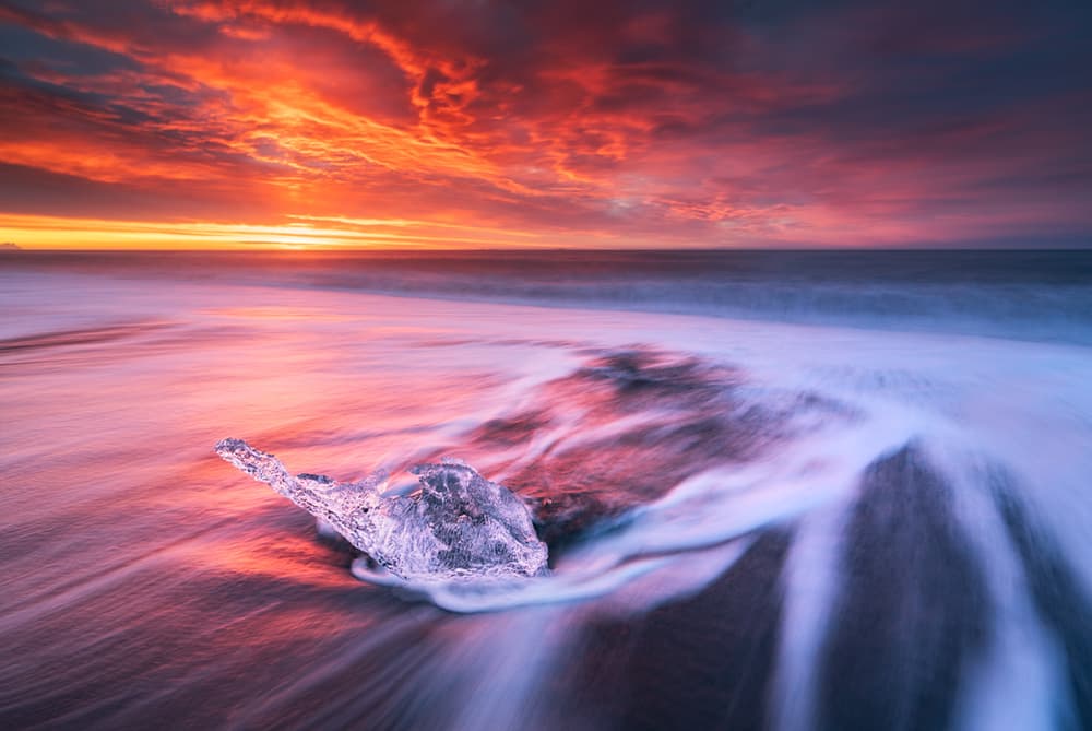Vibrant Ice Beach Sunset by Jingshu Zhu — canvas wall art