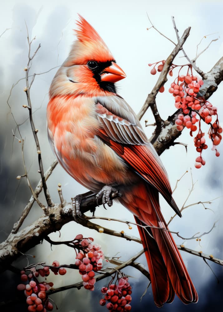 Winter Cardinal Perch by Justyna Jaszke — canvas wall art