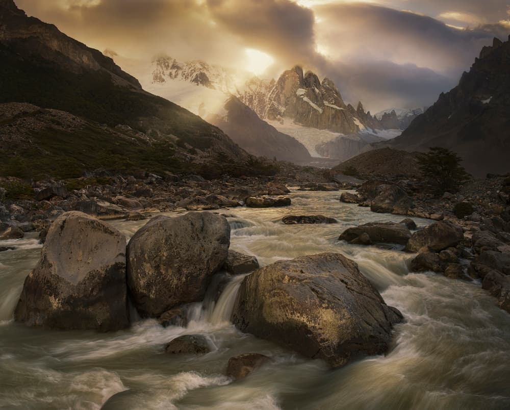 Golden Light Patagonia River by Yan Zhang — canvas wall art