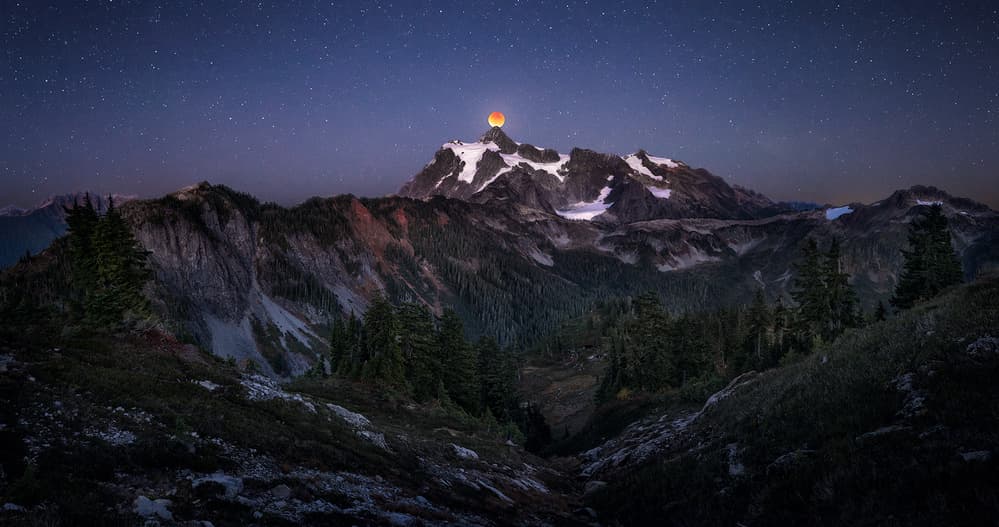 Red Moon Mountain Night by Joshua Zhang — canvas wall art
