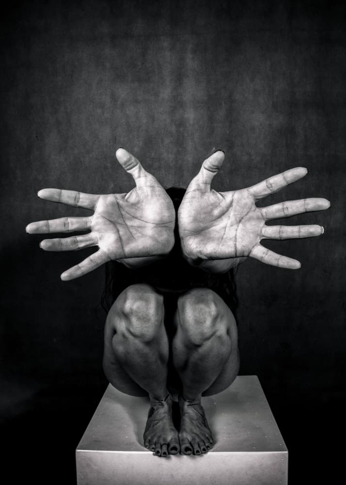 Expressive Hands Dark Figure by Afshin Saeidinia — canvas wall art