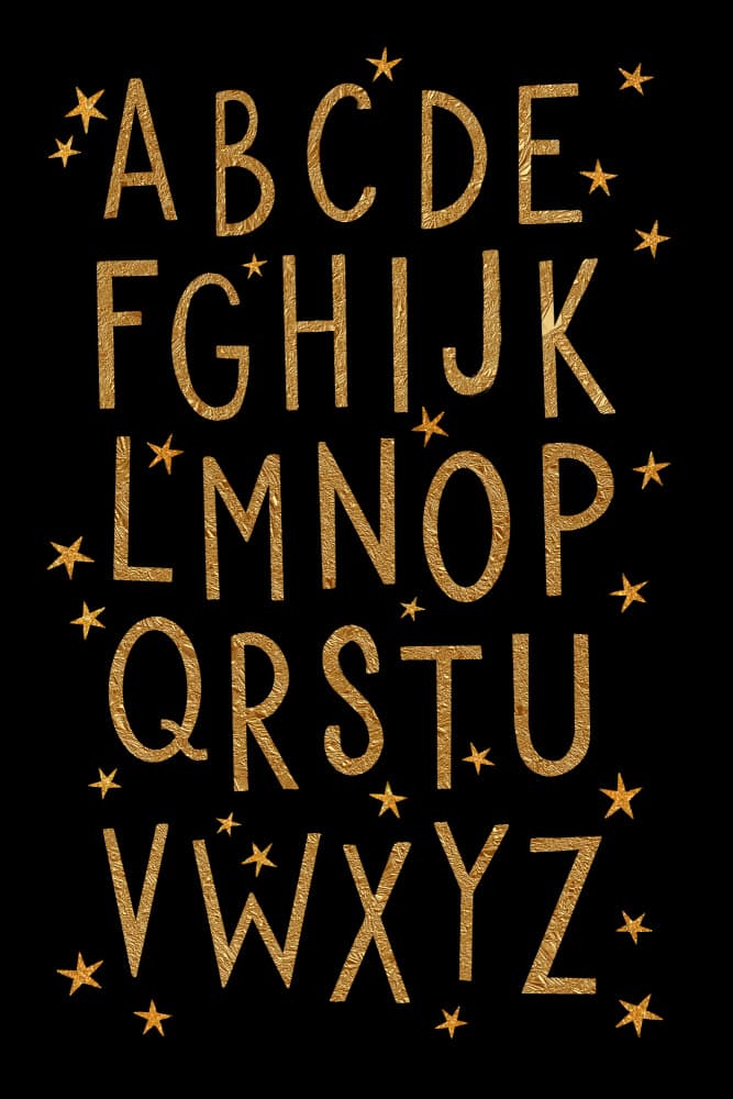 Golden Alphabet Stars by EMELIEmaria — canvas wall art