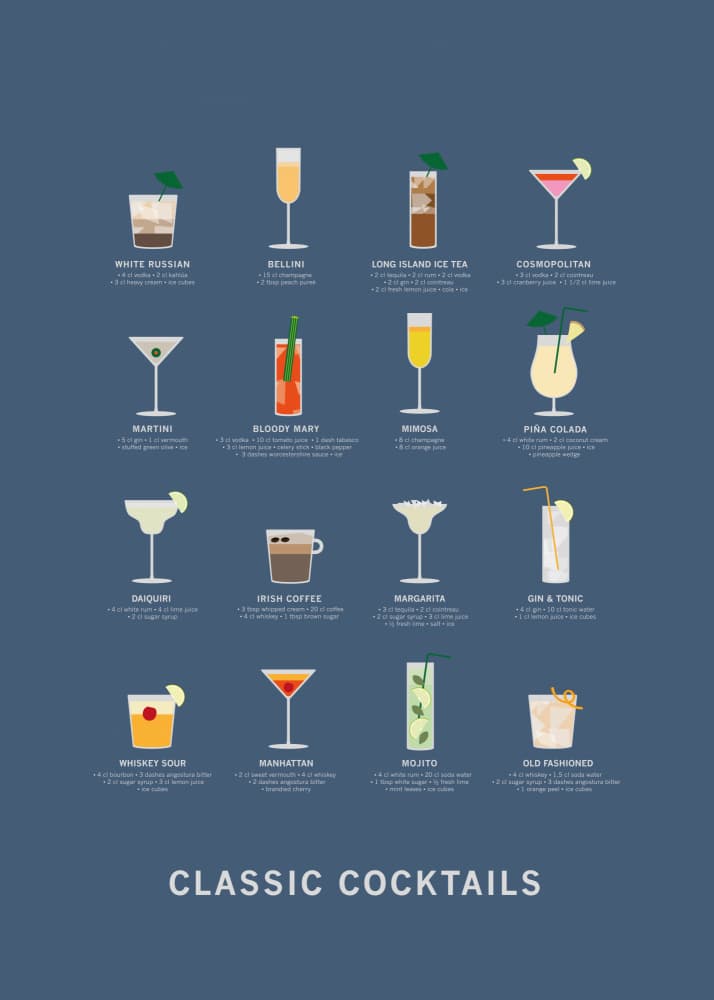 Classic Cocktail Guide by Paperago — canvas wall art