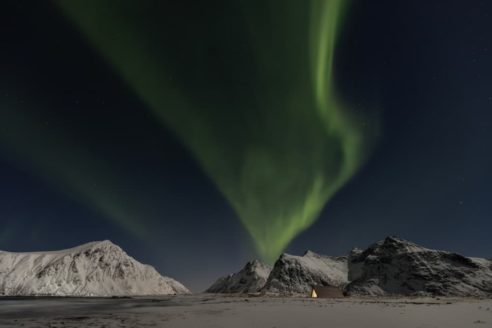 Aurora Over Snowy Mountains by Dorian Gray — canvas wall art