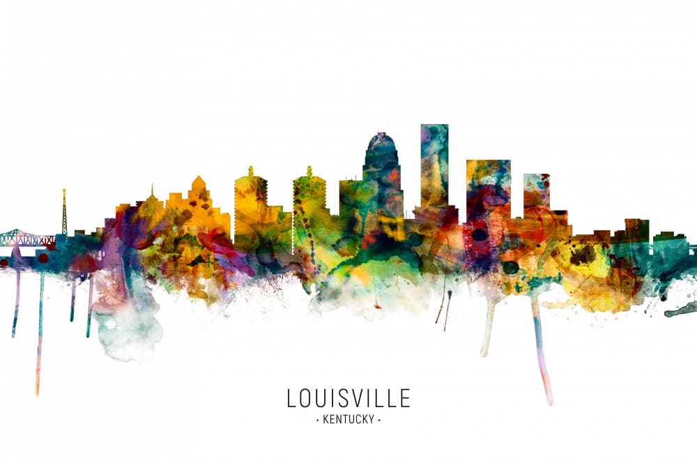 Vibrant Louisville Skyline by Michael Tompsett — canvas wall art
