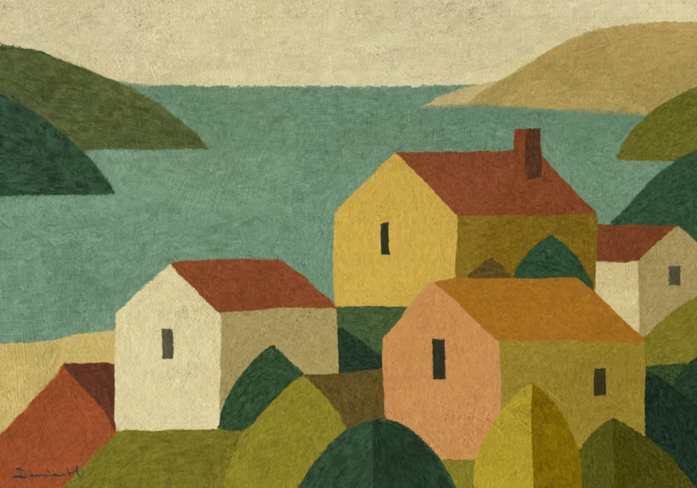 Tranquil Coastal Village by Dan Hobday — canvas wall art