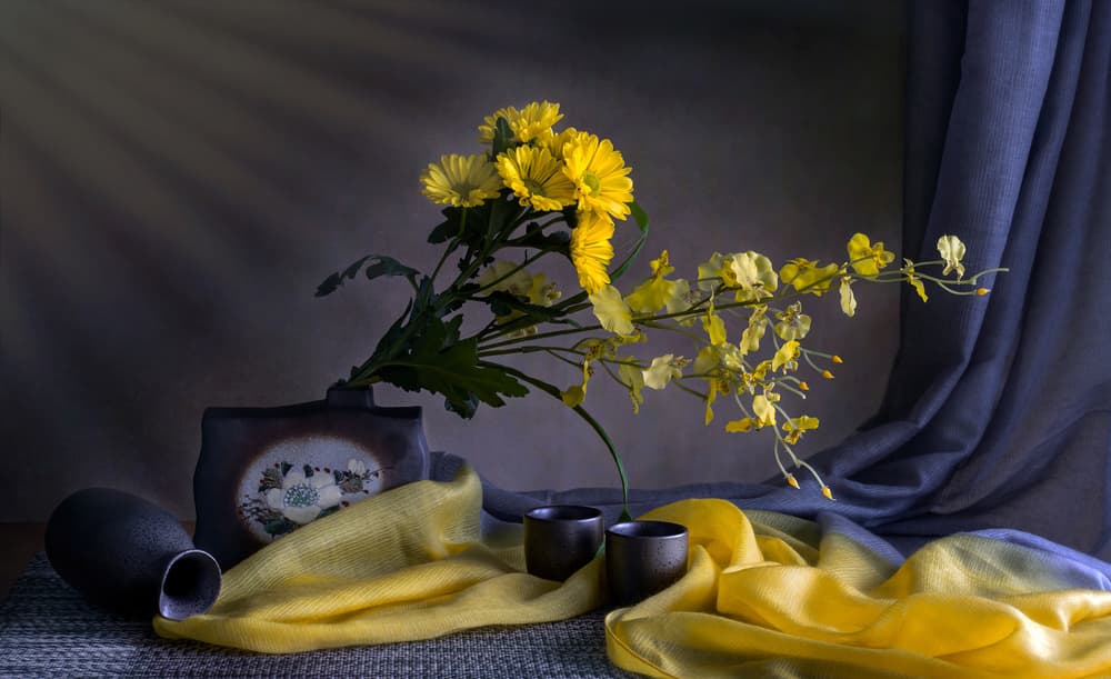 Golden Floral Serenity by Jie Fischer — canvas wall art