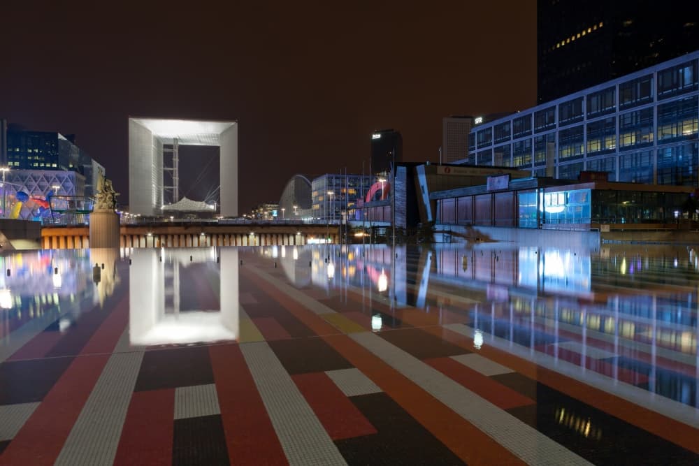 La Defense Night Reflection by Guillaume Legraverend — canvas wall art