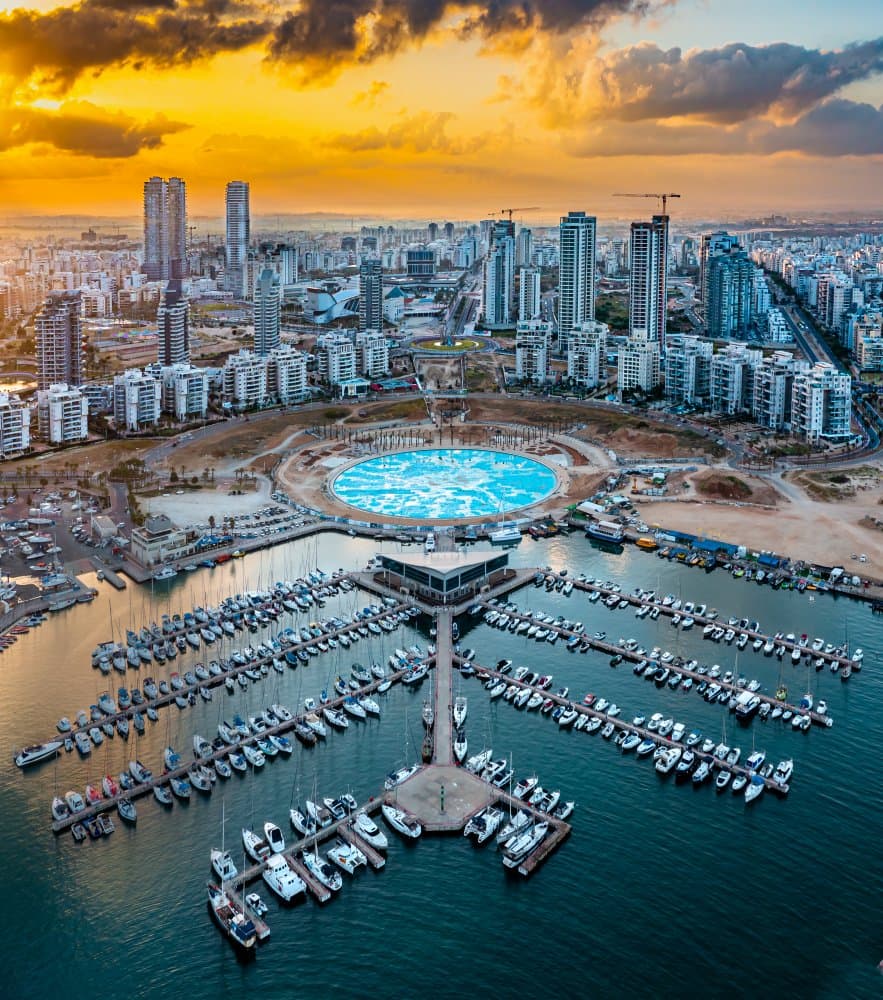 Aerial City Marina Sunset by Gilad Topaz — canvas wall art