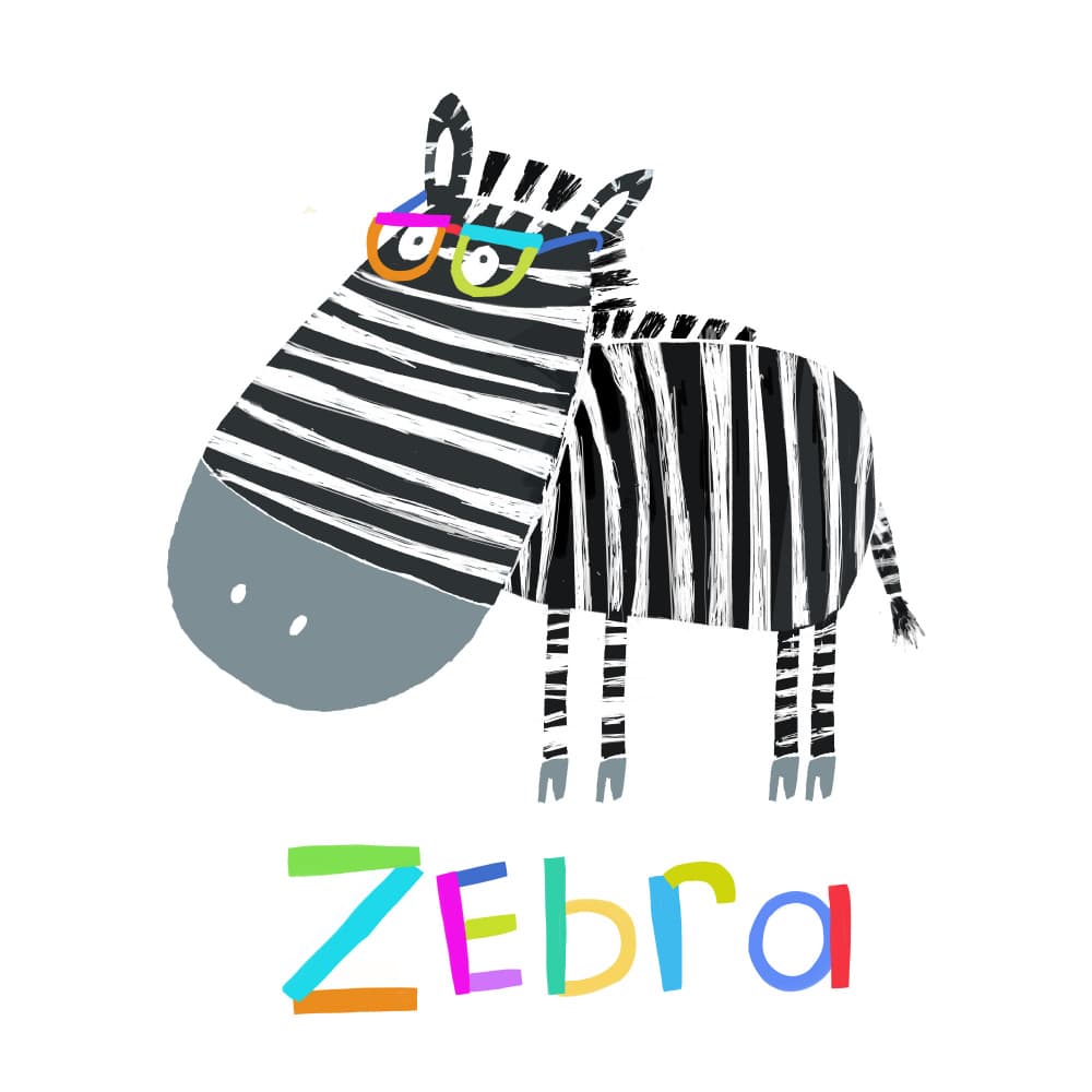 Funny Zebra Wearing Glasses by Illustrator Carla Daly by Carla Daly — canvas wall art
