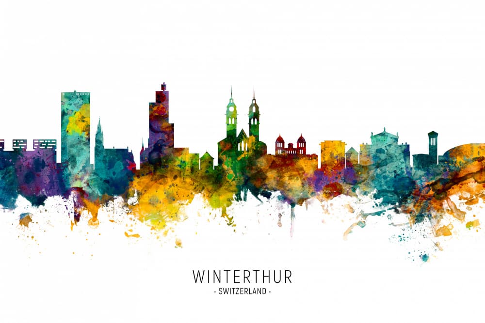 Colorful Winterthur Cityscape by Michael Tompsett — canvas wall art