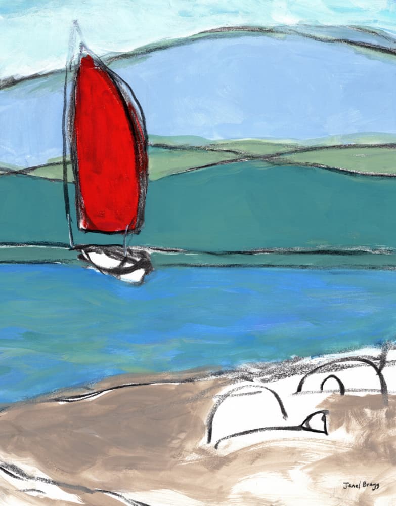 Red Sailboat Serenity by Janel Bragg — canvas wall art