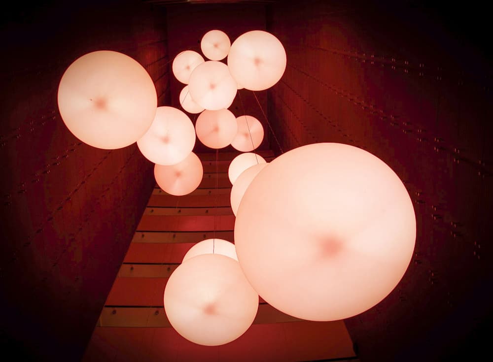 Red Orbs Illuminated Path by TOSHIO TANEDA — canvas wall art