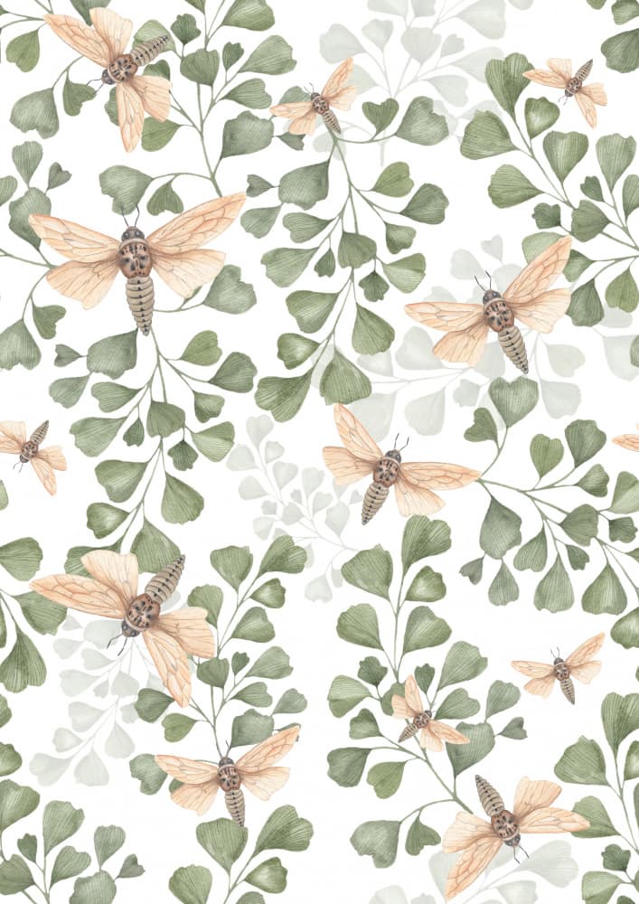 Delicate Moths and Leaves by Linda Sitniece — canvas wall art