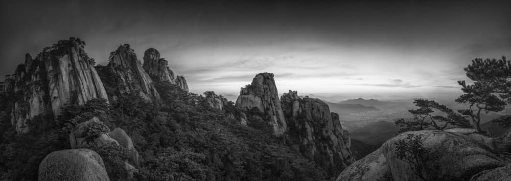 Majestic Monochrome Mountains by Tiger Seo — canvas wall art