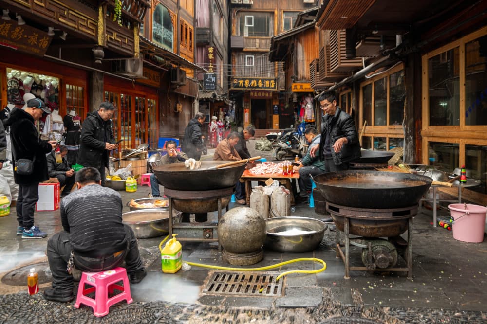 Busy Street Food Market by Ilana Lam — canvas wall art