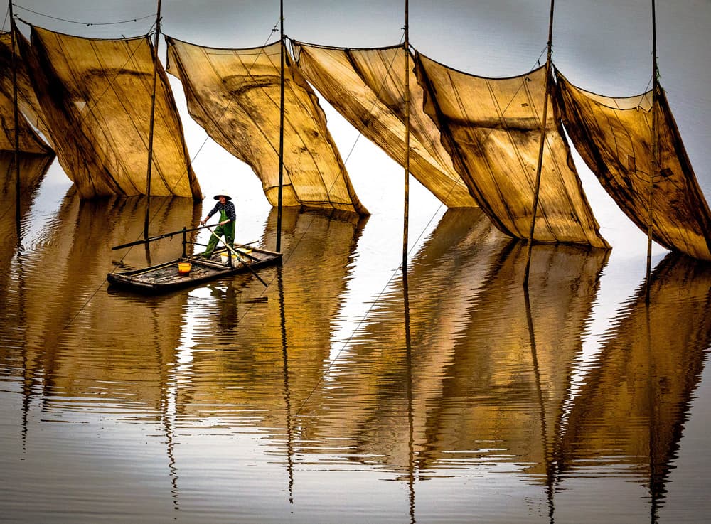 Tranquil Fisherman Reflections by Raimondo Restelli — canvas wall art