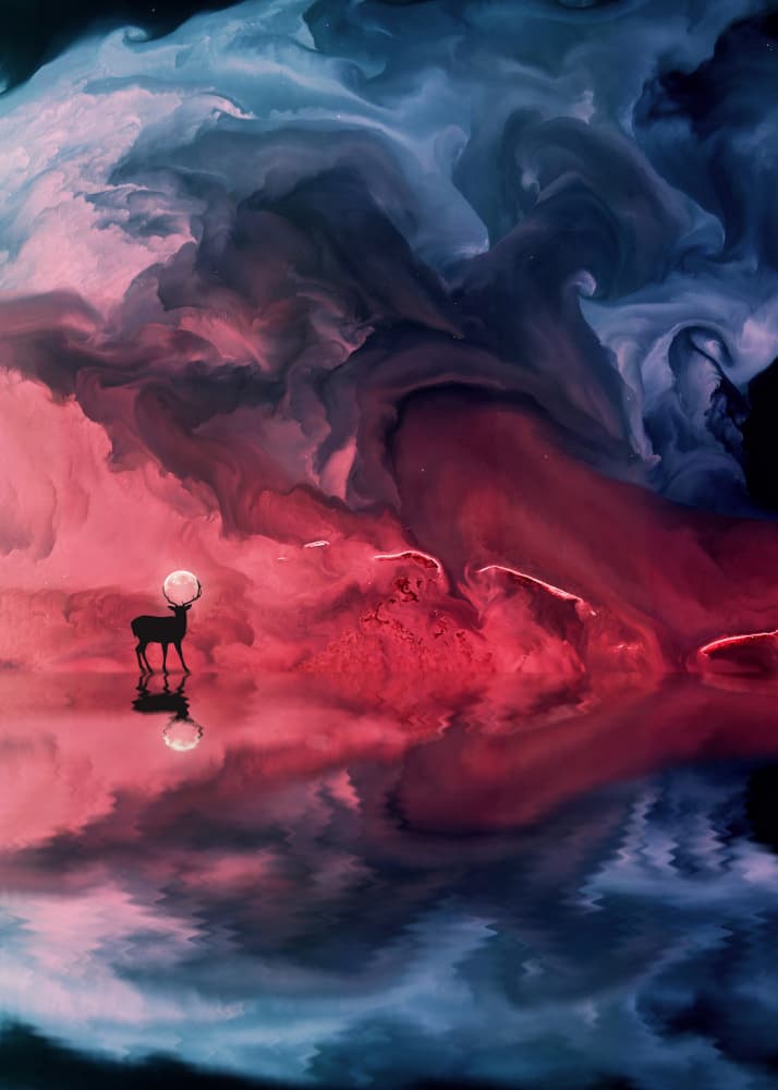 Celestial Deer Reflection by Ariz Rab — canvas wall art