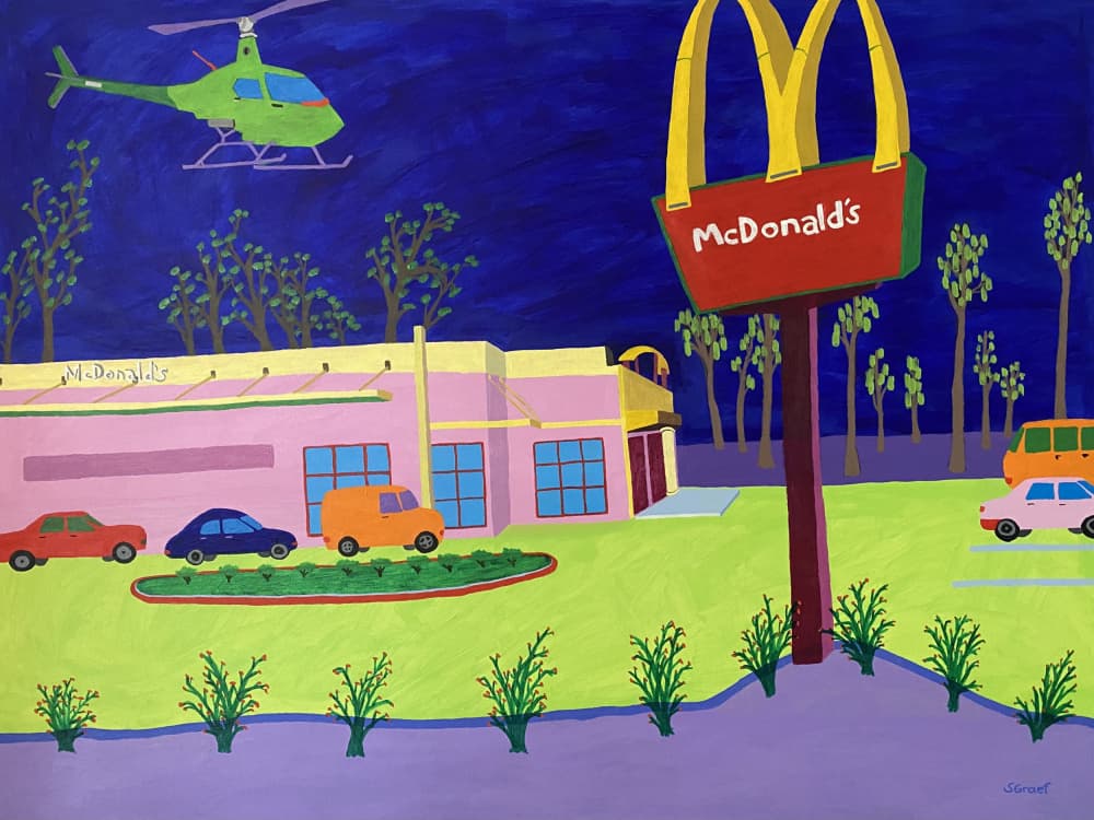 Helicopter Over McDonald's by Sue Graef — canvas wall art