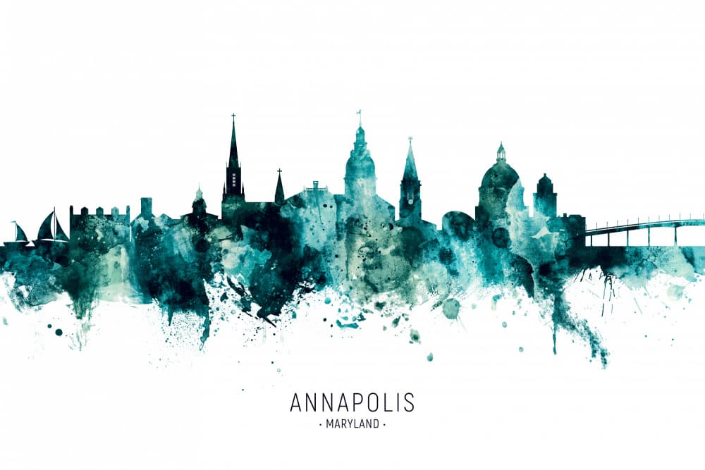 Annapolis Maryland Watercolor Skyline by Michael Tompsett — canvas wall art