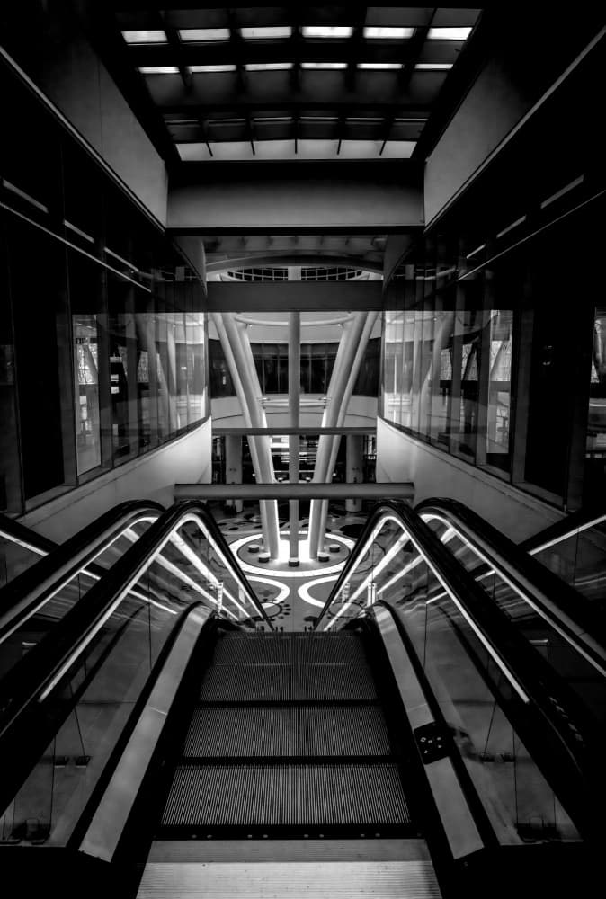 Modern Escalator Lines by Jiahong Zeng — canvas wall art