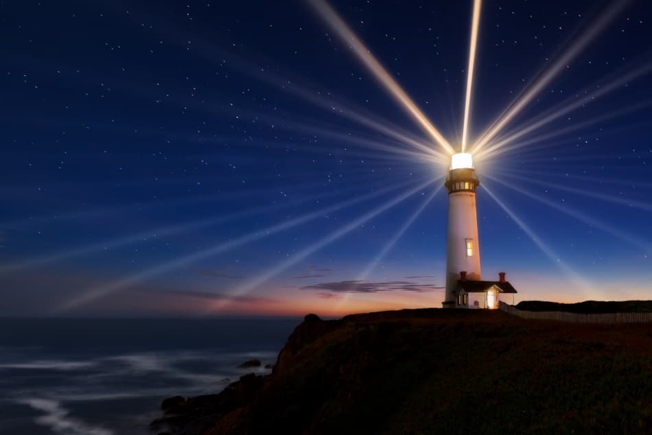 Coastal Lighthouse Starry Night by Miles Morgan — canvas wall art