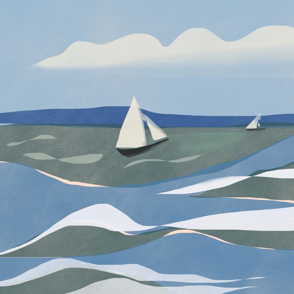 Calm Ocean Sailboats by Little Dean — canvas wall art