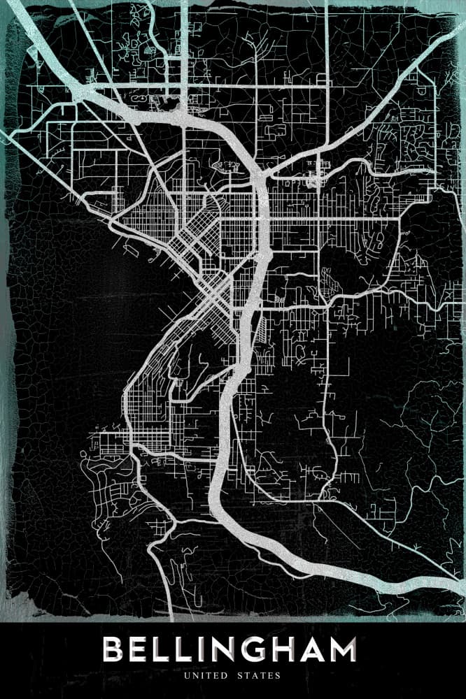 Bellingham Dark Map by StudioSix — canvas wall art