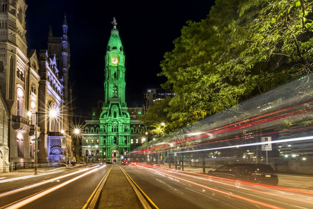 Philadelphia City Hall Night Glow by Melanie Viola — canvas wall art