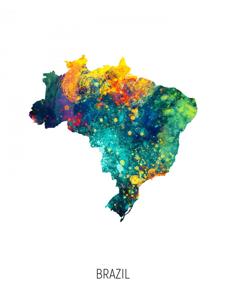 Vibrant Brazil Map by Michael Tompsett — canvas wall art