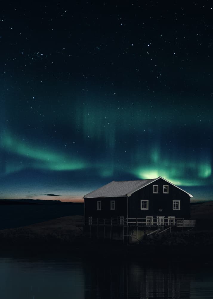 Northern Lights House by Ariz Rab — canvas wall art