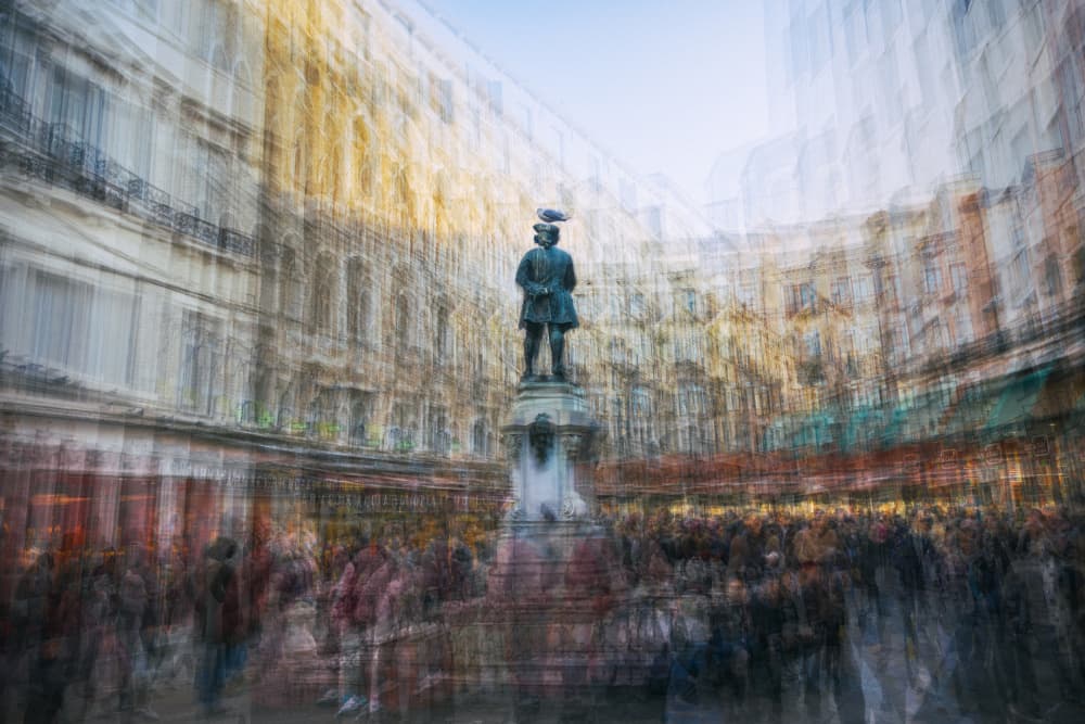 Statue Amidst Motion by António Carreira — canvas wall art