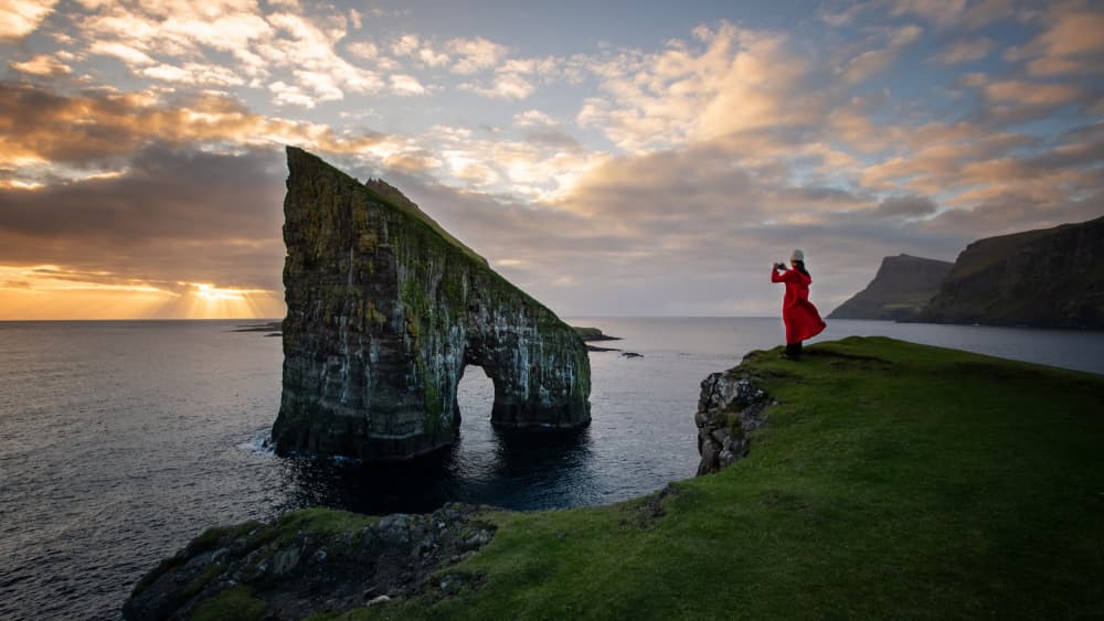 Faroe Islands Sunset Arch by April Xie — canvas wall art