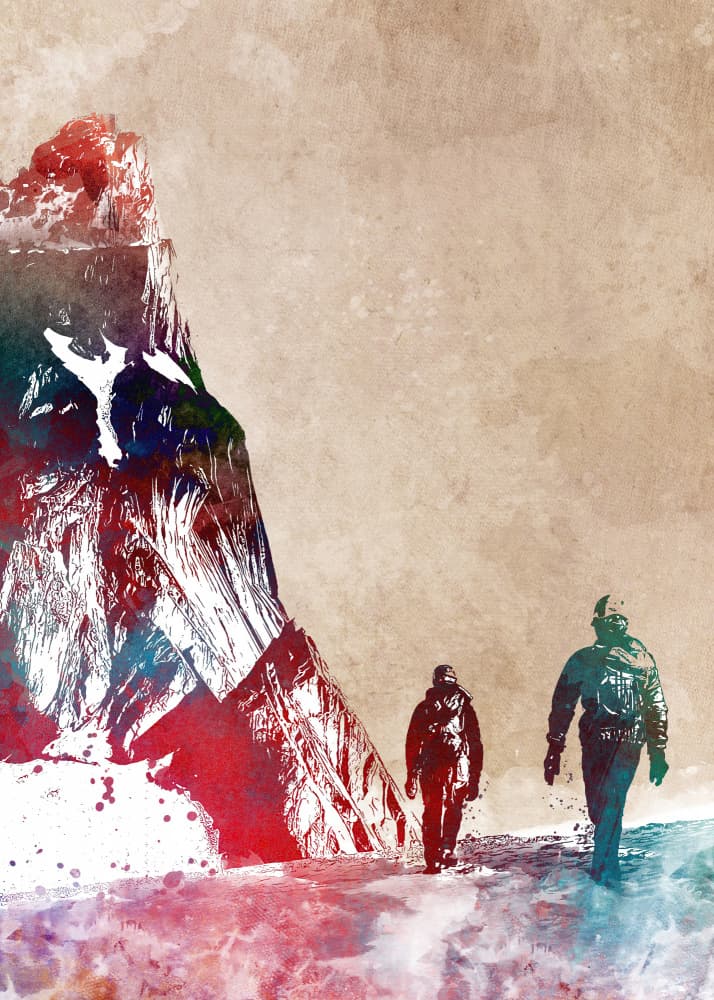 Snowy Mountain Trekkers by Justyna Jaszke — canvas wall art