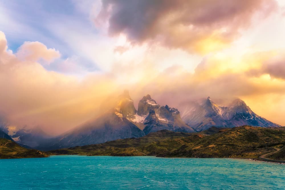 Golden Mountain Lake Glow by Carlos Guevara Vivanco — canvas wall art