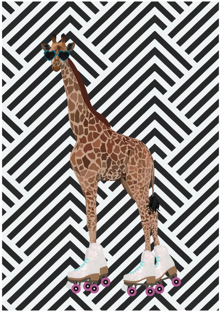Retro Skater Giraffe by Sarah Manovski — canvas wall art