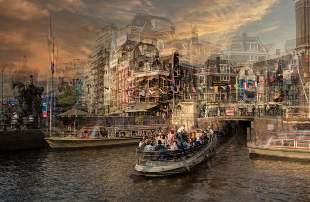 Amsterdam Canals Golden Hour by C.S. Tjandra — canvas wall art