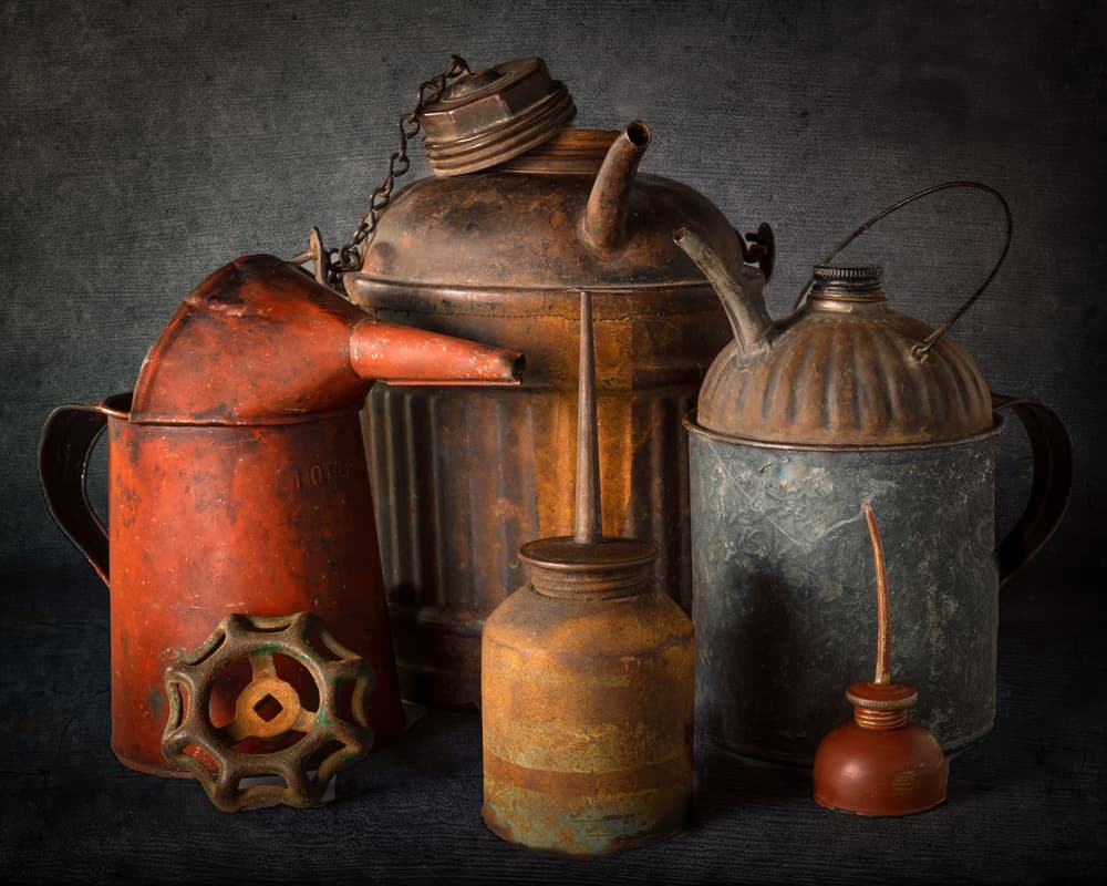Vintage Oil Cans by Jon  Kinney — canvas wall art