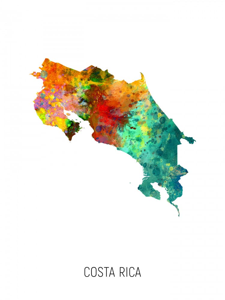 Vibrant Costa Rica Map by Michael Tompsett — canvas wall art