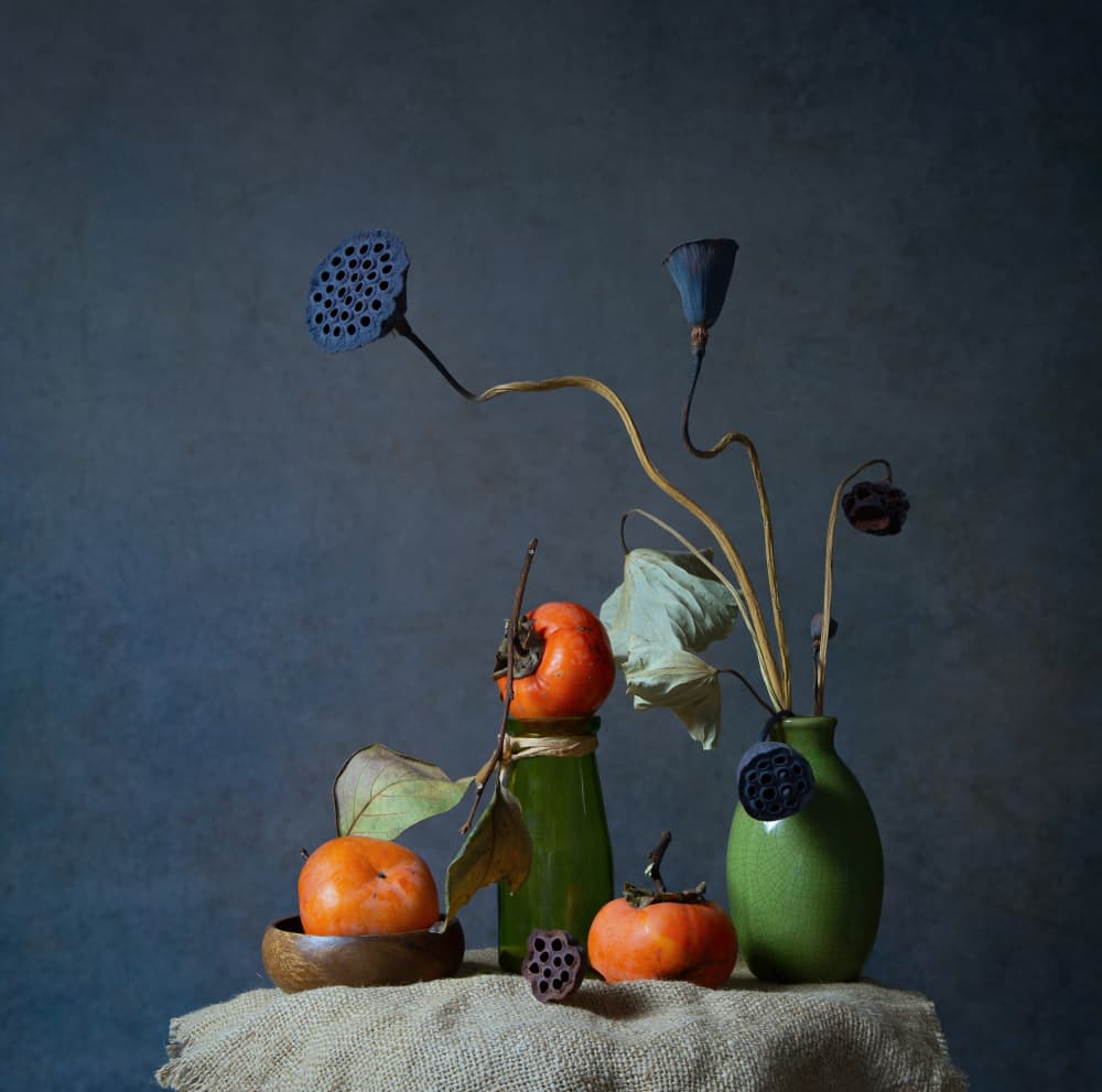 Autumn Persimmon Still Life by Fangping Zhou — canvas wall art