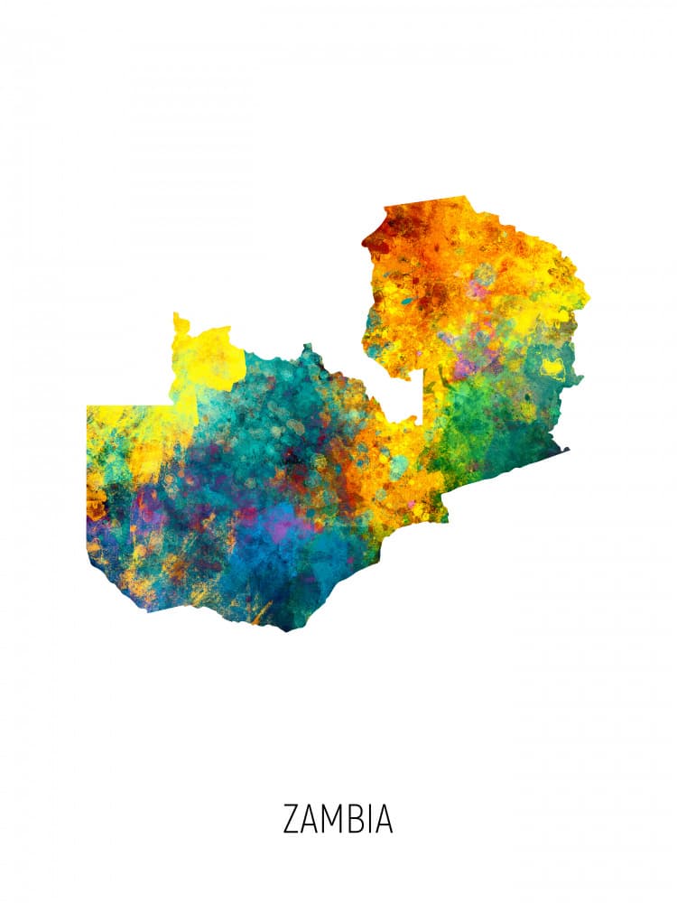 Vibrant Zambia Map by Michael Tompsett — canvas wall art