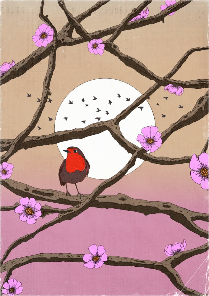 Robin And Spring Moon by Nicholas — canvas wall art