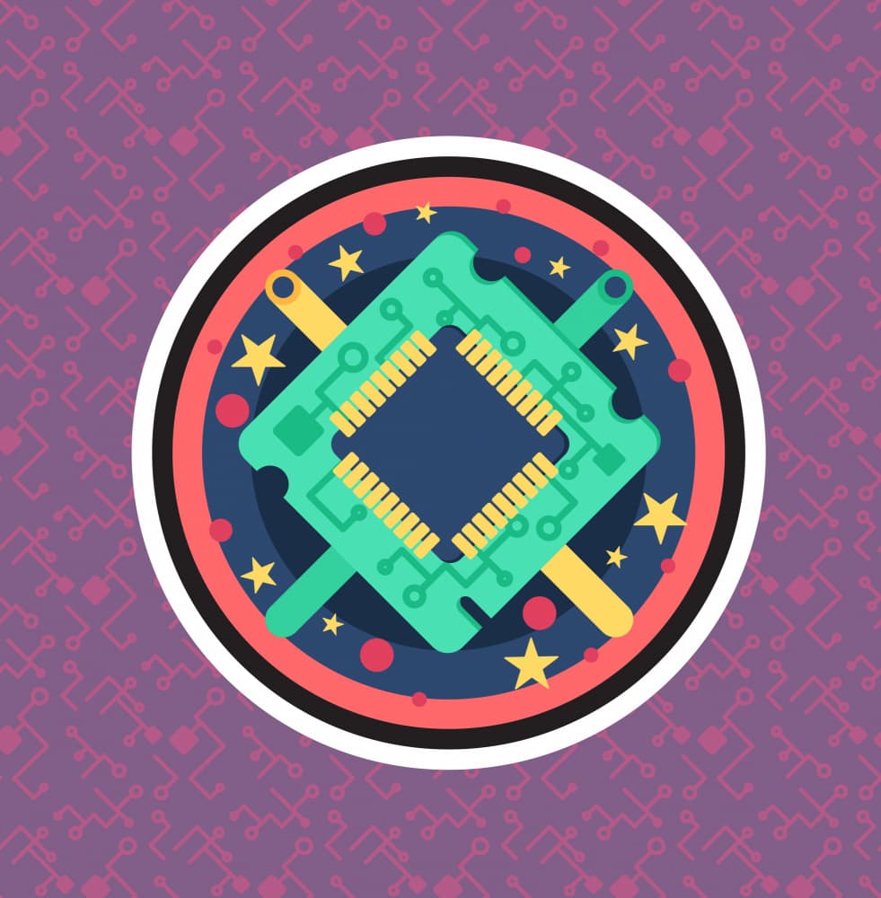 Digital Chip Emblem by Marika Barsrsind — canvas wall art