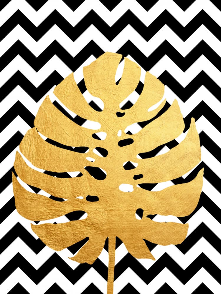 Gold Monstera Chevron by Vitor Costa — canvas wall art
