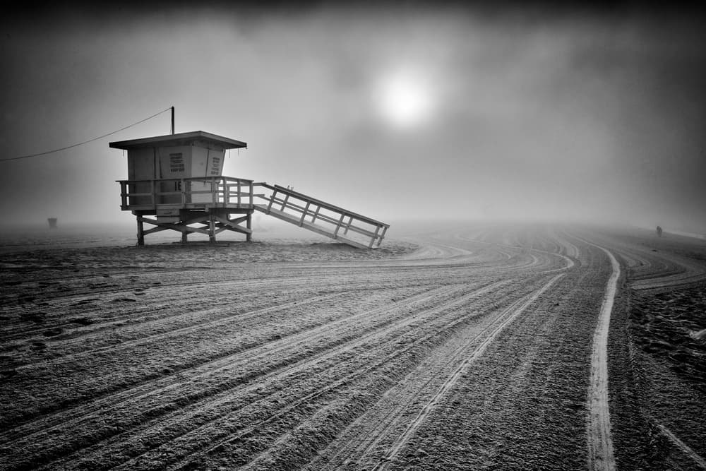 Misty Lifeguard Station by Martin Froyda — canvas wall art