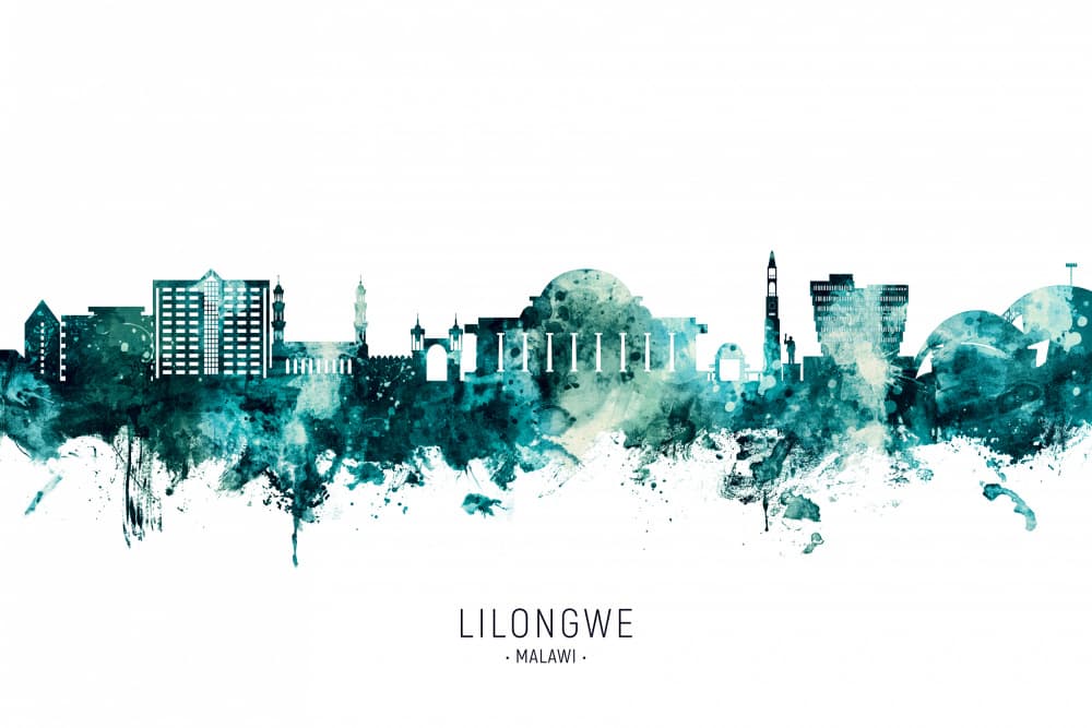 Watercolor Lilongwe Skyline by Michael Tompsett — canvas wall art