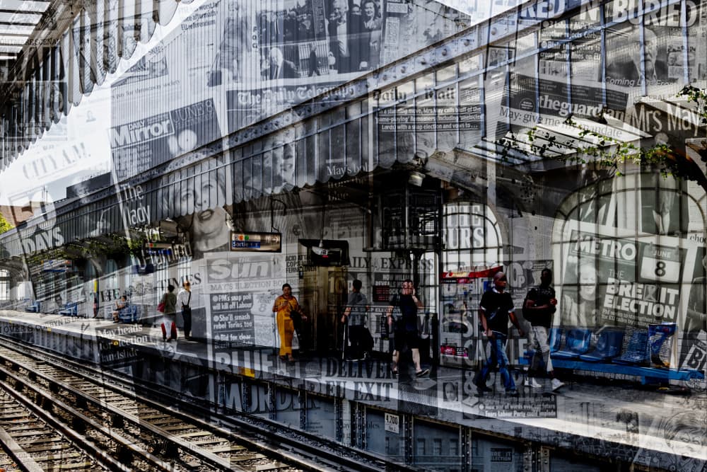 London Underground News Layers by Isabelle DUPONT — canvas wall art