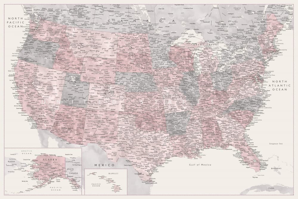 Vintage USA Map by Rosana Laiz Blursbyai — canvas wall art