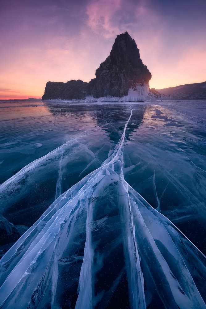 Cracked Ice Winter Sunset by Javier de la Torre — canvas wall art